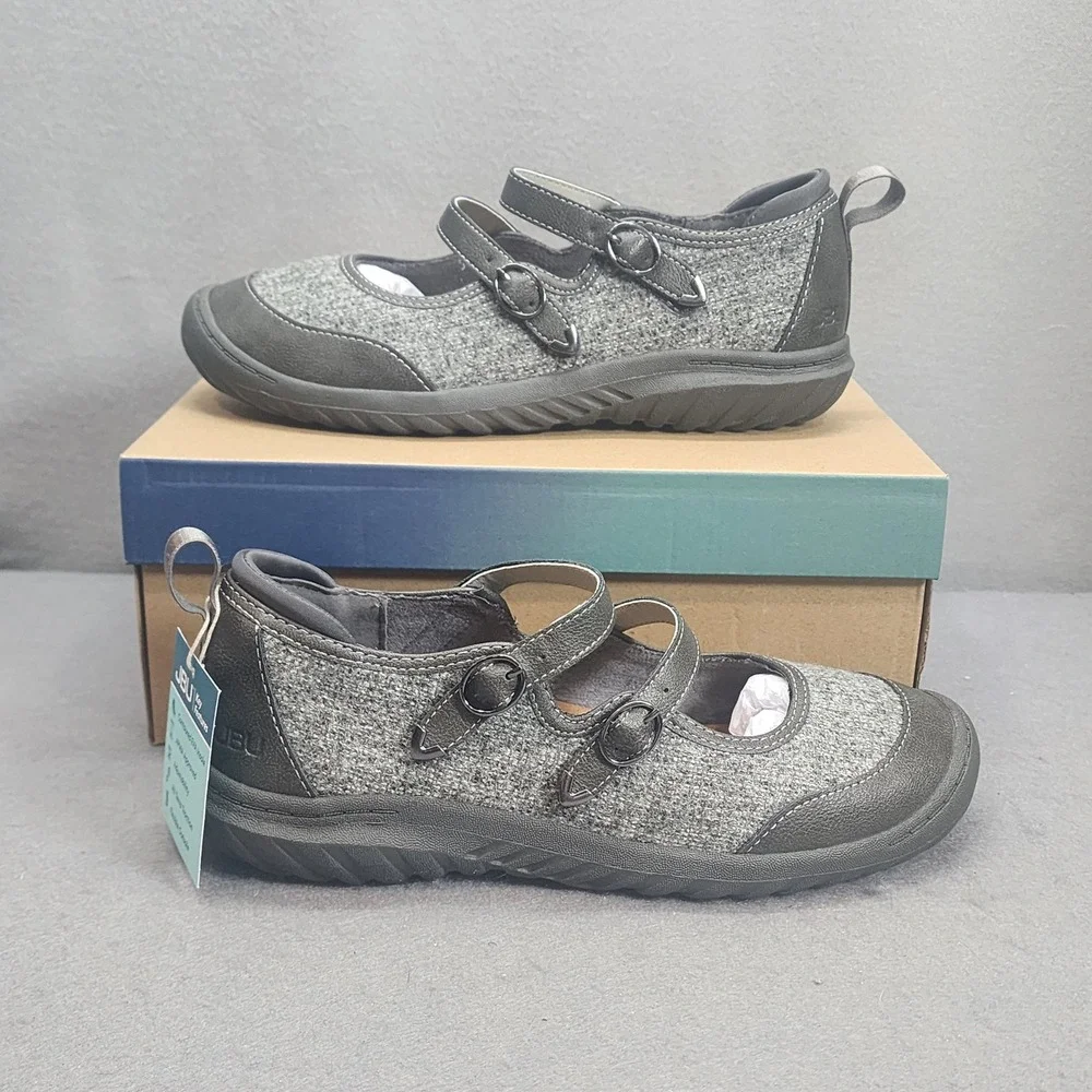 JBU Nina Mary Jane Flats Grey Textile Double Strap Women Size 7.5 M B5NNA19 NIB